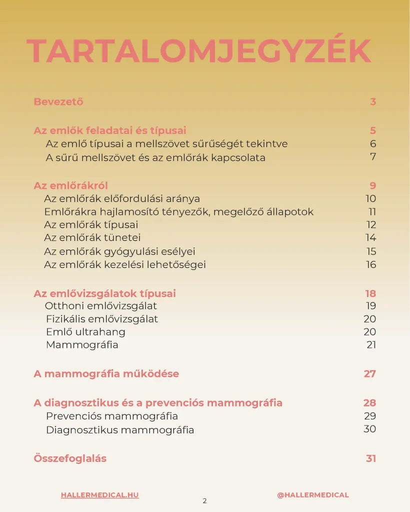 A mammográfia az emlőrák korai felismerésének legfontosabb módszere e-könyv tartalomjegyzéke